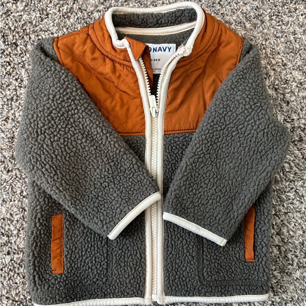 Old Navy Dark Green and Brown Sherpa Jacket - 18-24 mo